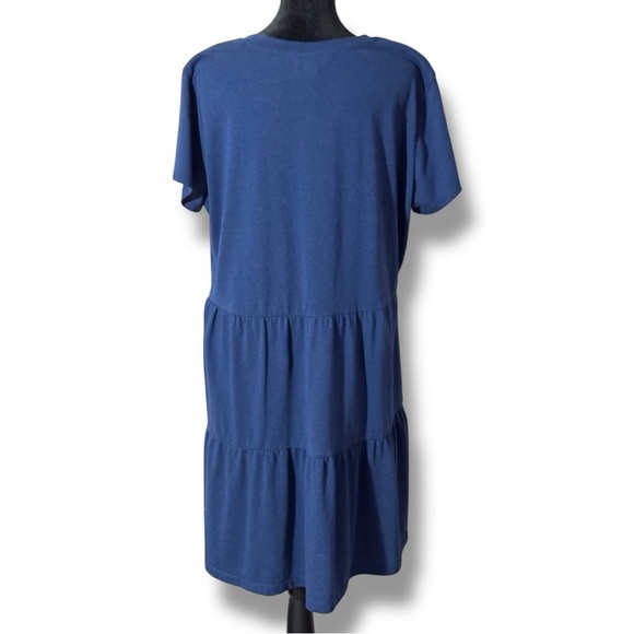 Casual Navy Blue A-Line Tiered Short Sleeve Mini Dress with Crew Neck - Picture 7 of 16